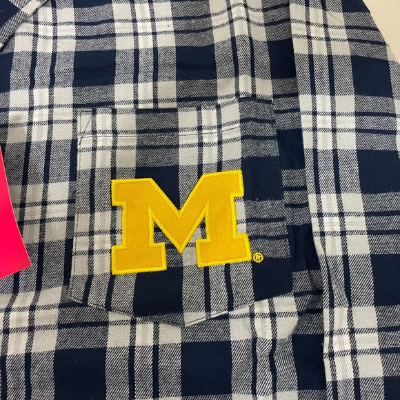 Michigan Wolverines FOCO Mens Flannel Plaid Long Sleeve Button Up Shirt Pocket - Picture 4 of 11